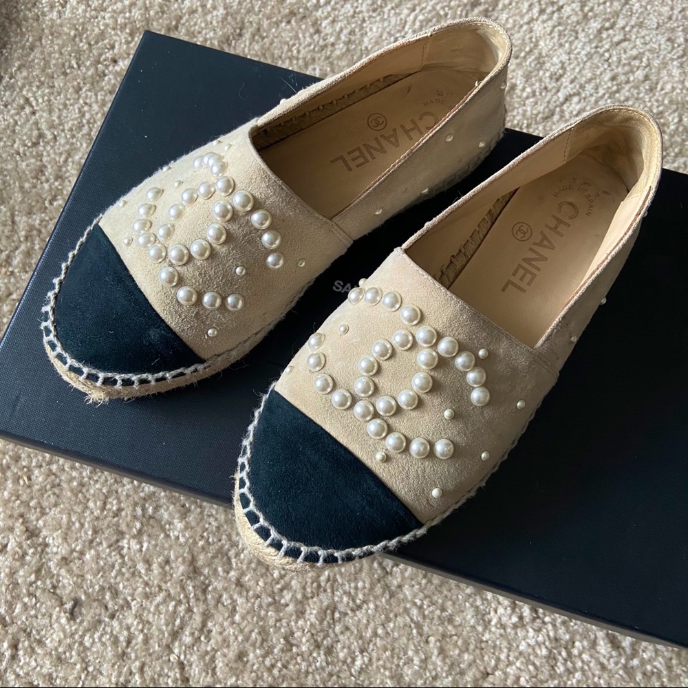 Chanel Beige 17b Suede Pearl Espadrilles
